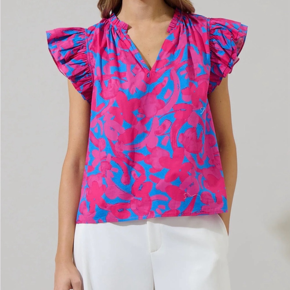 Sugarlips Yeraldi Berry Risette Ruffle Split Neck Top - Picture 2 of 6